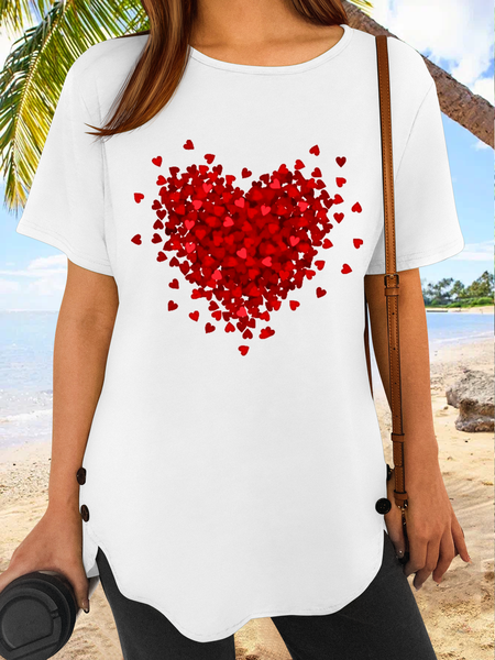 

Women's Heart Casual Crew Neck T-Shirt, White, T-shirts