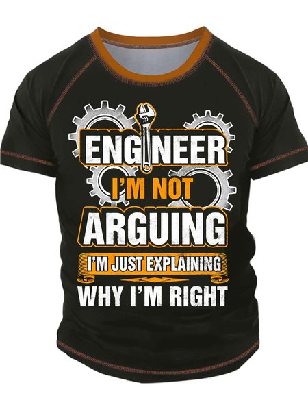 

Men’s Engineer I’m Not Arguing I’m Just Explaining Why I’m Right Text Letters Regular Fit Casual T-Shirt, Green, T-shirts