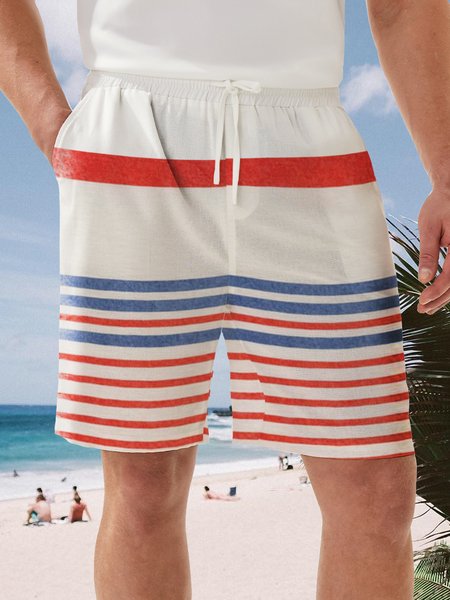

Striped Drawstring Bermuda Short, White, Men's shorts