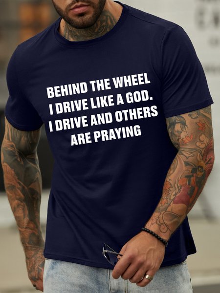 

Lilicloth X Hynek Rajtr Behind The Wheel I Drive Like A God I Drive And Other Are Praying Men's T-Shirt, Deep blue, T-shirts