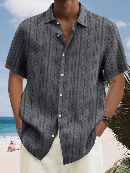 

Striped Short Sleeve Casual Shirt, Gray, Men Shirts