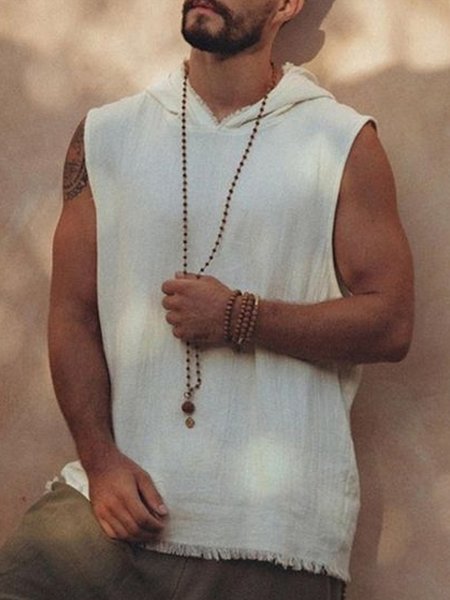 

Plain Hooded Sleeveless Shirt, White, Men's t-shirts