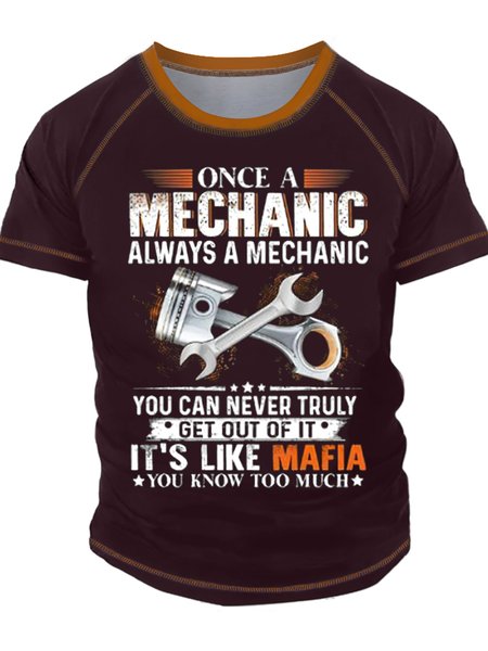

Men's Once A Mechanic Always A Mechanic Funny Graphic Print Regular Fit Text Letters Casual Crew Neck T-Shirt, Red, T-shirts