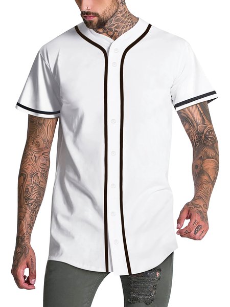 

Color Block Short Sleeve Baseball Shirt, White, Baseball Shirts