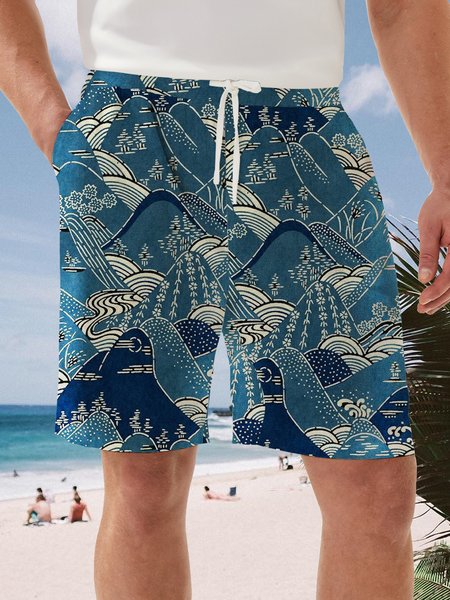 

Ukiyo-e Drawstring Bermuda Short, Blue, Men's shorts