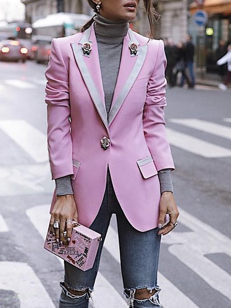 

Color Block Regular Fit Elegant Lapel Collar Blazer, Pink, Blazers