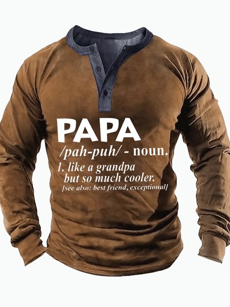 

Papa Like A Grandpa But So Much Cooler See Also Best Friend Exceptional Regular Fit Casual Text Letters Half Turtleneck Top, Khaki, Long Sleeves