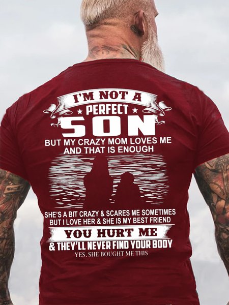 

Men's I'm Not A Perfect Son Casual Crew Neck T-Shirt, Red, T-shirts