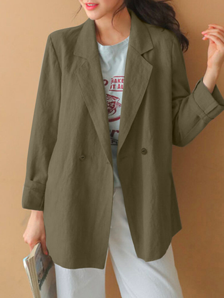 

Casual Cross Neck Plain Blazer, Green, Blazers