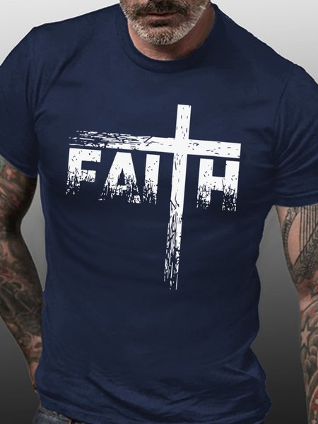 

Men's Religion Faith Graphic Print Casual Text Letters Cotton Loose T-Shirt, Purplish blue, T-shirts
