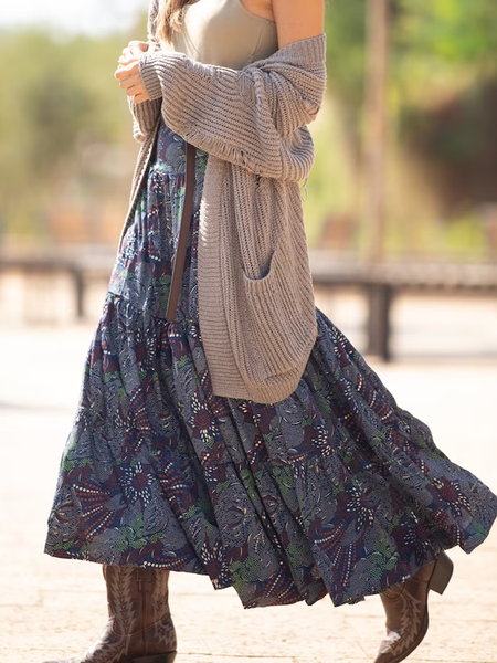 

Floral Knitted Loose Boho Skirt, Multicolor, Skirts