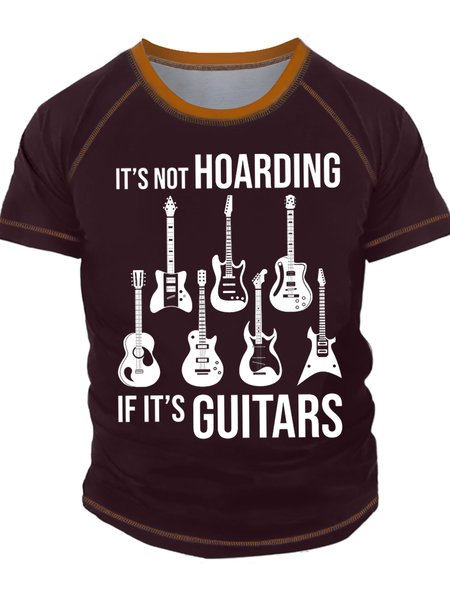 

Men's It Is Not Hoarding If It's Guitars Funny Graphic Print Text Letters Regular Fit Casual Crew Neck T-Shirt, Red, T-shirts