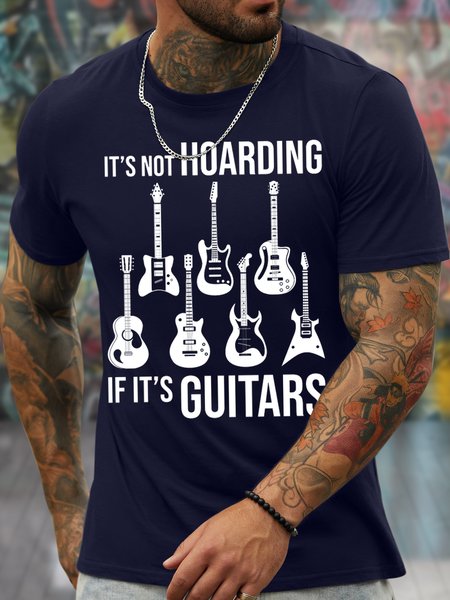 

Men's It Is Not Hoarding If It's Guitars Funny Graphic Print Casual Text Letters Cotton T-Shirt, Purplish blue, T-shirts