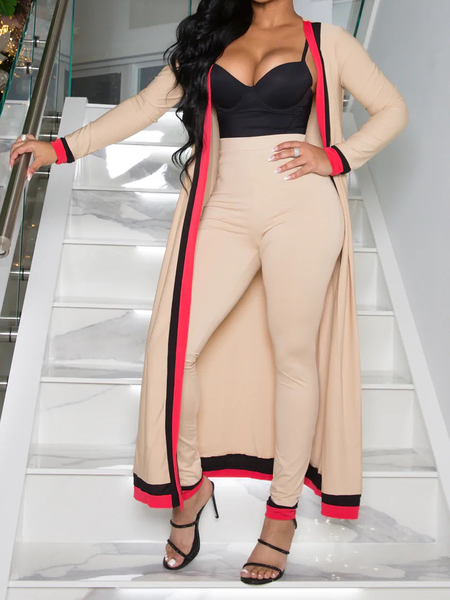 

Urban Loose V Neck Long sleeve Color Block Mid-long Other Coat, As picture, Others