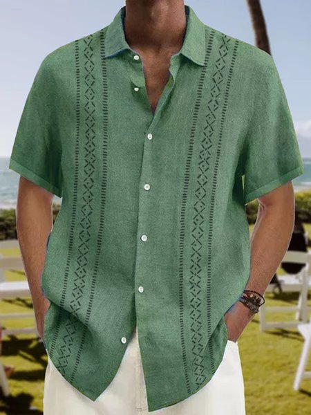 

Striped Short Sleeve Bowling Shirt, Green, Men Shirts