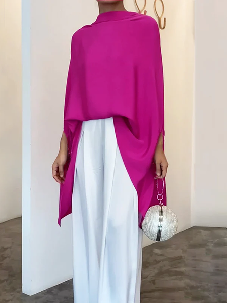 

Loose Urban Others Three Quarter Mid-long Top, Rose red, Linen Tops