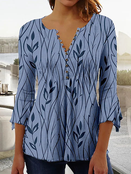 

Casual V Neck Regular Fit Top, Blue, Shirts & Blouses