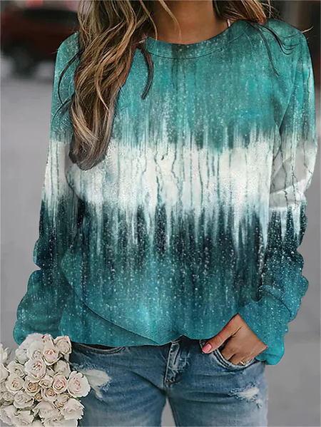 Loose Casual Crew Neck Top, Green, Tops
