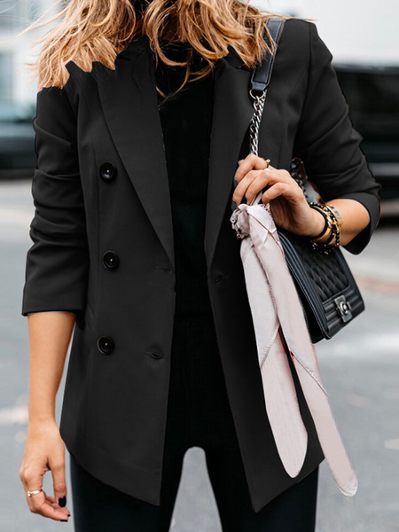 

Cross Neck Casual Loose Plain Blazer, Black, Blazers