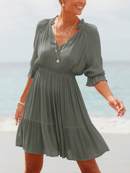 

Lotus Leaf Collar Casual Flare Sleeve Dress, Gray, Dresses
