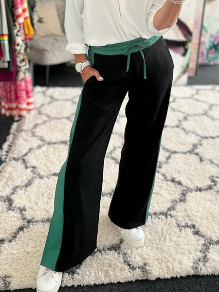 

Color Block Casual Loose Sweatpants, Black, Pants