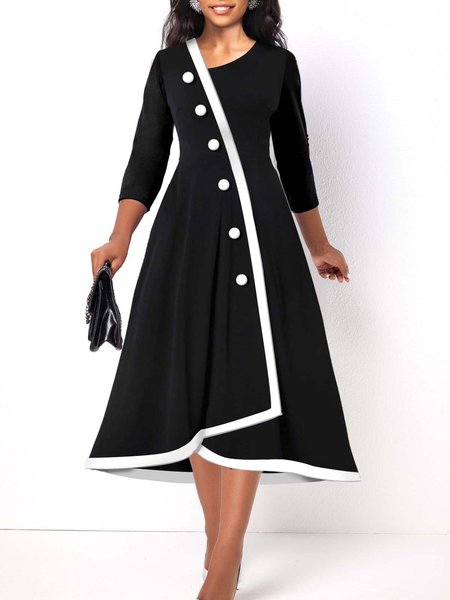 

Buttoned Urban Plain Regular Fit Dress, Black, Formal Dresses