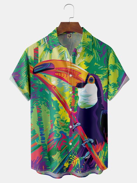 

Taco Toucan Chest Pocket Short Sleeve Hawaiian Shirt, Green, Men Shirts