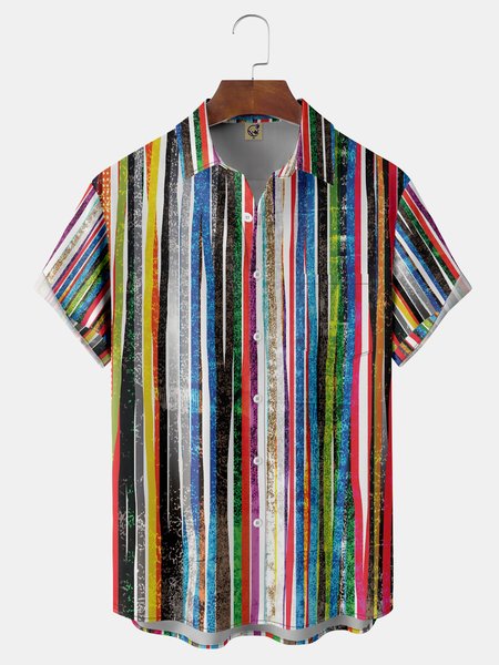

Striped Chest Pocket Short Sleeve Casual Shirt, Red, Men Shirts