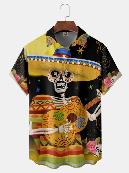 

Cinco de Mayo Chest Pocket Short Sleeve Casual Shirt, Black, Men Shirts
