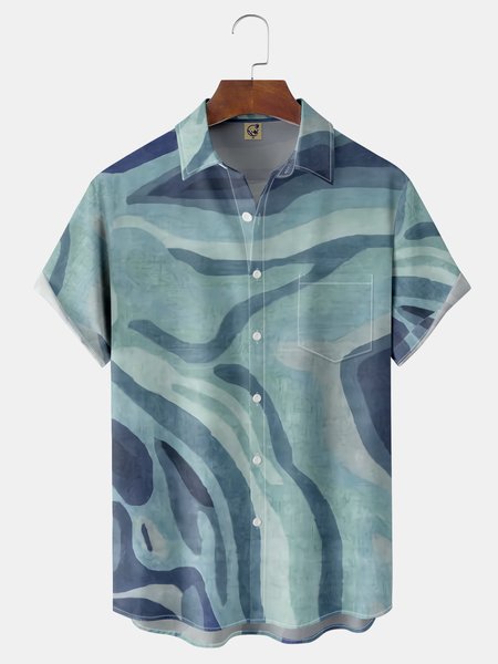 

Abstract Fluid Acrylic Chest Pocket Short Sleeve Casual Shirt, Blue, Men Shirts