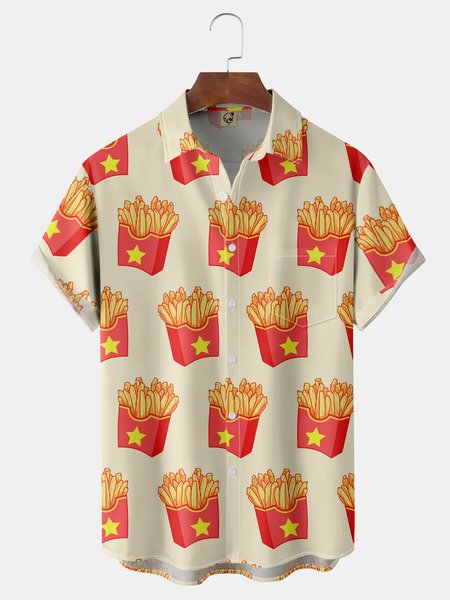 

Fries Chest Pocket Short Sleeve Funky Shirt, Khaki, Men Shirts