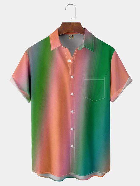 

Gradient Pattern Chest Pocket Short Sleeve Casual Shirt, Green, Men Shirts