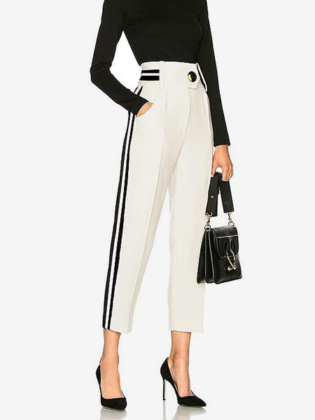 

Regular Fit Color Block Urban Color Block Fashion Pants, White, Pants