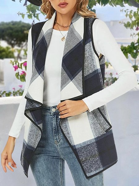 

Cross Neck Loose Casual Vest, Blue, Vests & Gilets
