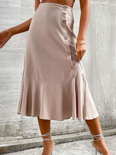 

Cotton-Blend Loose Plain Casual Skirt, Khaki, Skirts