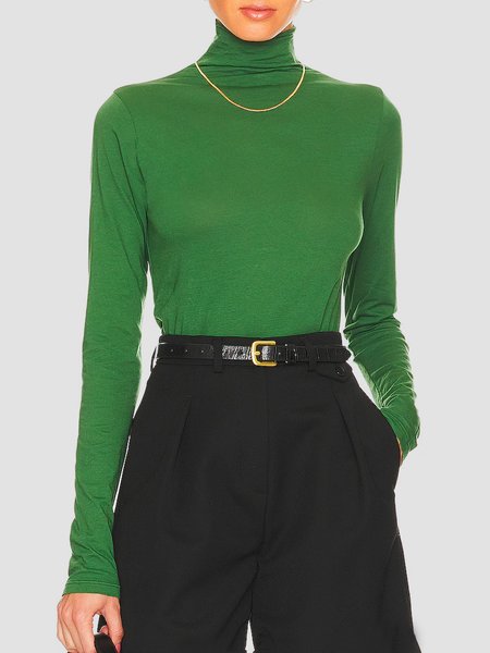 

Turtleneck Plain Urban Regular Fit T-Shirt, Green, Tees