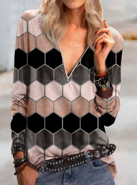 

Loose V Neck Color Block Casual T-Shirt, Multicolor, T-Shirts