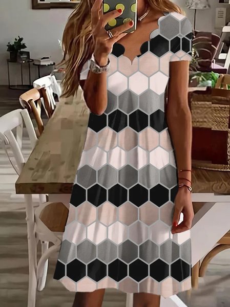 

Casual Plaid V Neck Regular Fit Dress, Multicolor, Dresses