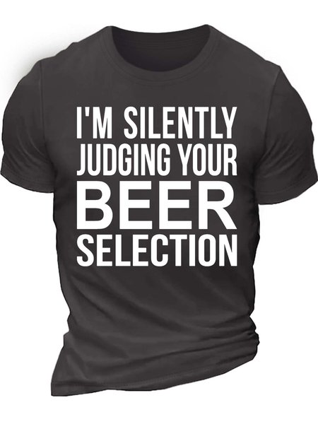 

Men’s I’m Silently Judging Your Beer Selection Crew Neck Regular Fit Text Letters Casual T-Shirt, Deep gray, T-shirts
