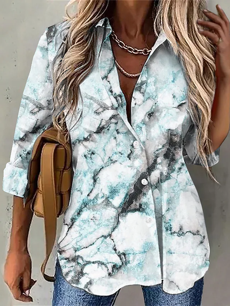 

Casual Shirt Collar Loose Blouse, Blue, Shirts & Blouses