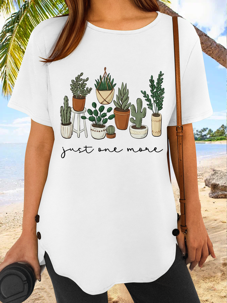 

Women's Plant Lover Just One More Plant Casual T-Shirt, White, T-shirts