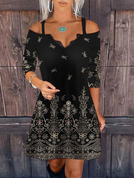

Cold Shoulder Casual Regular Fit Dress, Black, Dresses
