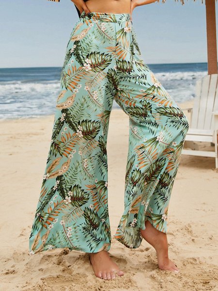 

Women's Tropical Print Loose Casual Hawaiian Pants, Green, Pants