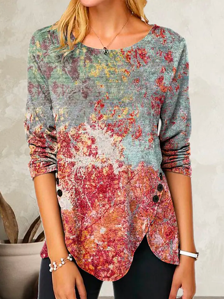 

Crew Neck Ombre Boho Loose T-Shirt, Multicolor, T-Shirts