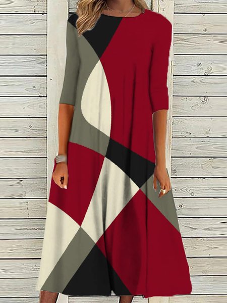

Abstract Graphic Loose Crew Neck Casual Dress, Red, Dresses