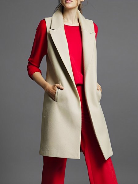 

Urban Lapel Collar Plain Loose Vest, Khaki, Vests and Gilets