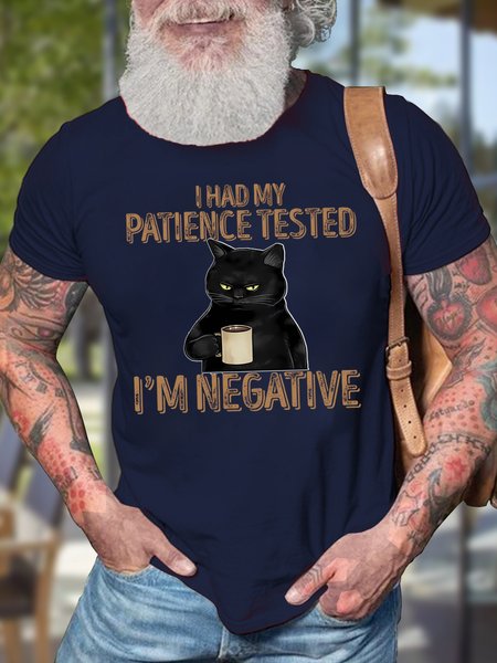 

Men's I Had My Patience Tested I Am Negative Funny Graphic Print Casual Cotton Text Letters Crew Neck T-Shirt, Purplish blue, T-shirts