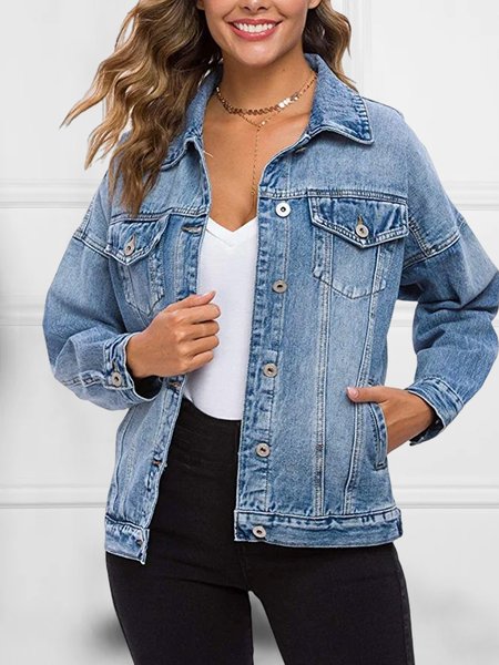 

Casual Loose Cross Neck Denim Denim Jacket, Blue, Jackets
