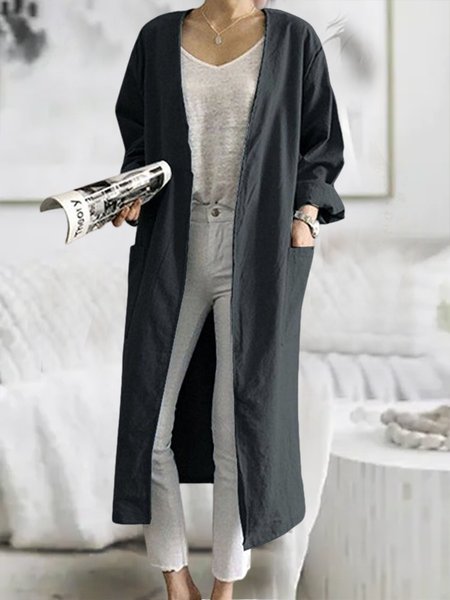 

Plain Cross Neck Loose Casual Other Coat, Gray, Cardigans