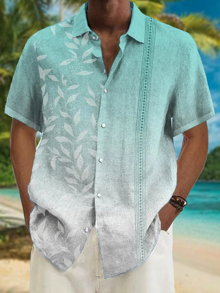 

Hawaiian Floral Gradient Short Sleeve Casual Bowling Shirt, Green, Men Shirts